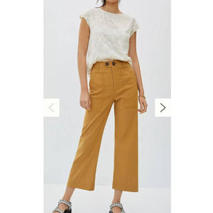 Maeve Anthropologie Women's 12 Colette Cropped Wide Leg Pants Linen Yellow